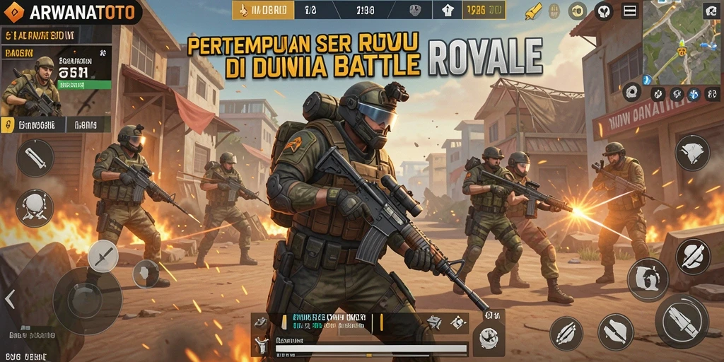 Tampilan gameplay seru di ARWANATOTO dengan aksi Battle Royale.