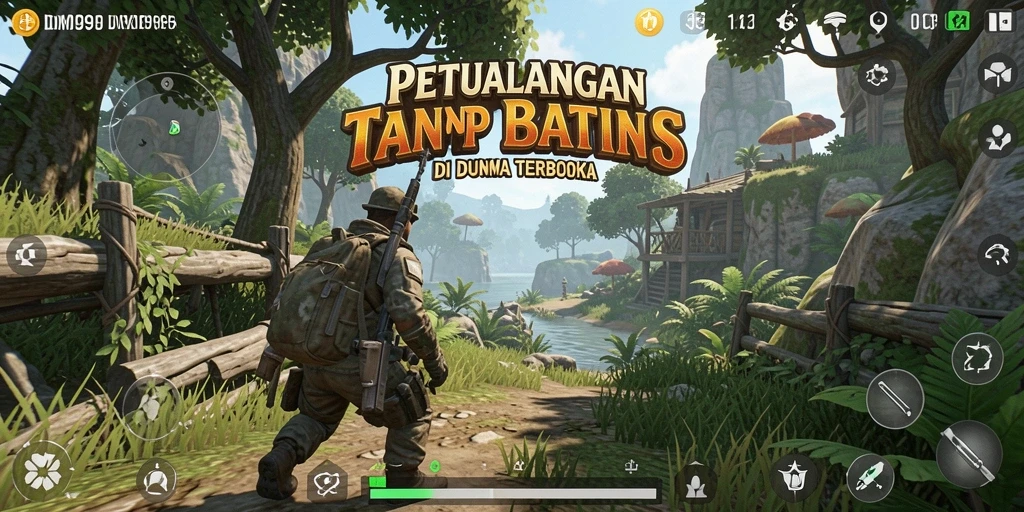 Tangkapan layar gameplay DMD999 yang menunjukkan eksplorasi dunia terbuka.