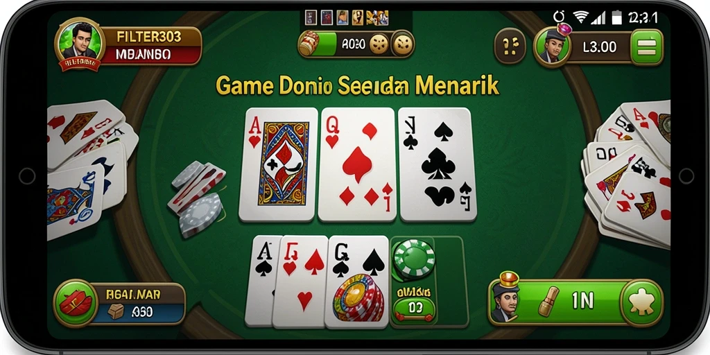 Screenshot utama FILTER303 menampilkan gameplay Domino yang seru dan interaktif.