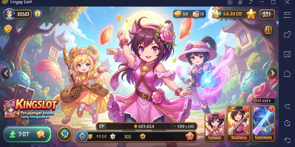 Screenshot KINGSLOT menampilkan karakter anime beraksi dalam gameplay yang menyenangkan.