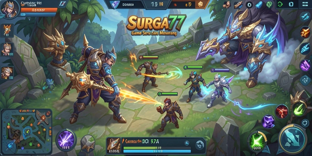 Screenshot utama SURGA77 menunjukkan momen seru dalam permainan MOBA.